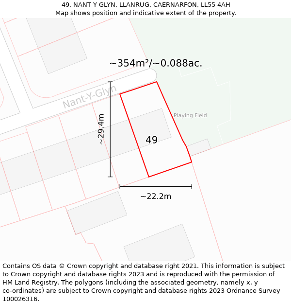 49, NANT Y GLYN, LLANRUG, CAERNARFON, LL55 4AH: Plot and title map