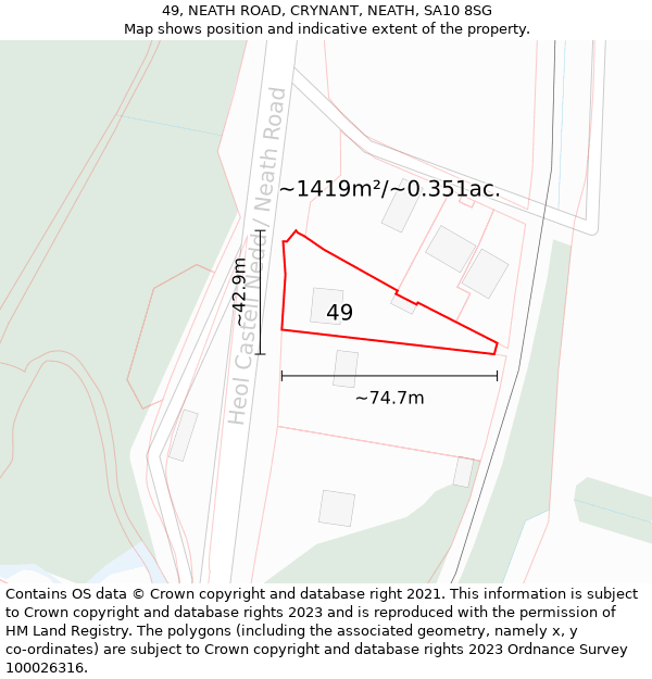 49, NEATH ROAD, CRYNANT, NEATH, SA10 8SG: Plot and title map