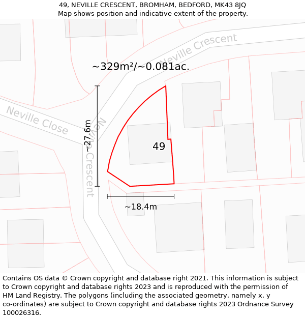 49, NEVILLE CRESCENT, BROMHAM, BEDFORD, MK43 8JQ: Plot and title map