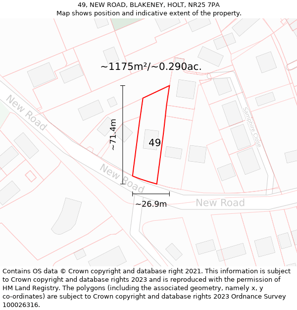 49, NEW ROAD, BLAKENEY, HOLT, NR25 7PA: Plot and title map