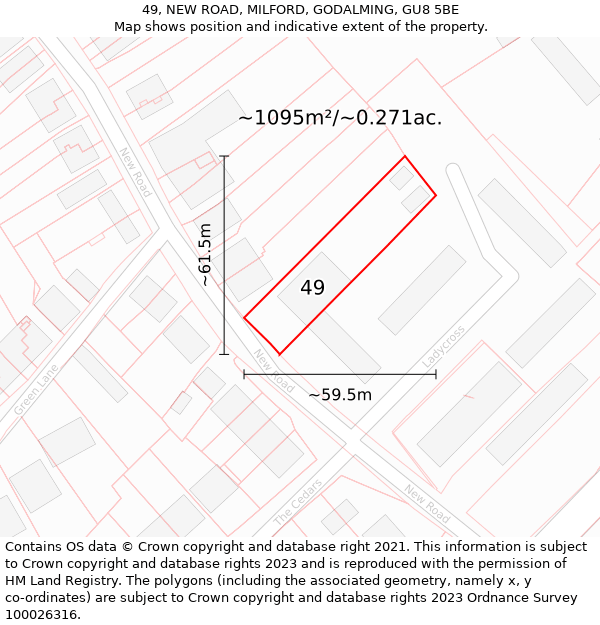 49, NEW ROAD, MILFORD, GODALMING, GU8 5BE: Plot and title map