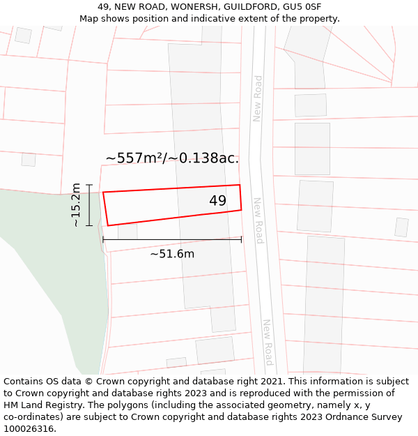 49, NEW ROAD, WONERSH, GUILDFORD, GU5 0SF: Plot and title map