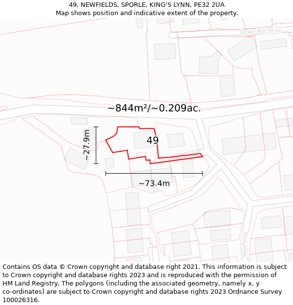 49, NEWFIELDS, SPORLE, KING'S LYNN, PE32 2UA: Plot and title map