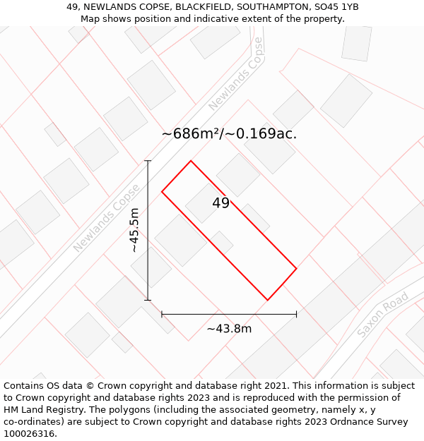 49, NEWLANDS COPSE, BLACKFIELD, SOUTHAMPTON, SO45 1YB: Plot and title map