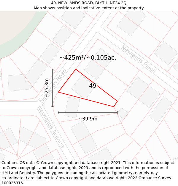 49, NEWLANDS ROAD, BLYTH, NE24 2QJ: Plot and title map