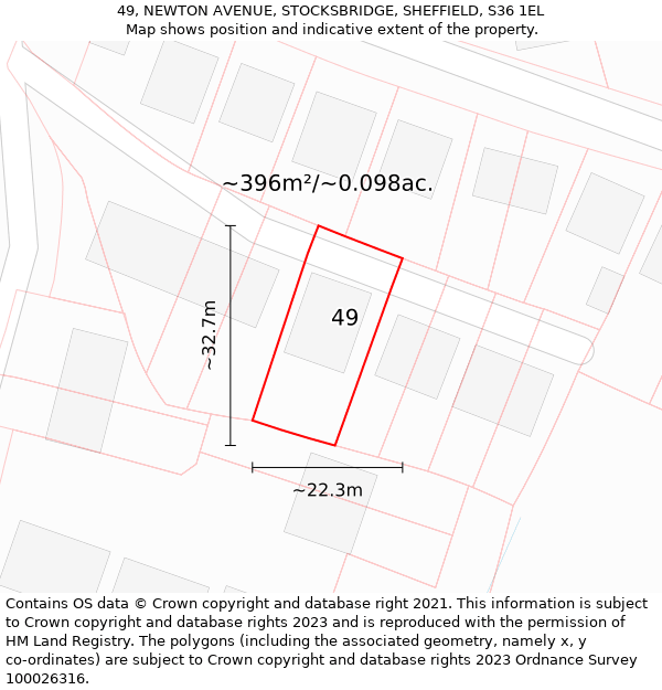 49, NEWTON AVENUE, STOCKSBRIDGE, SHEFFIELD, S36 1EL: Plot and title map