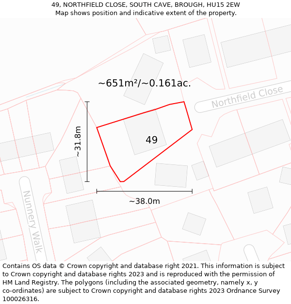 49, NORTHFIELD CLOSE, SOUTH CAVE, BROUGH, HU15 2EW: Plot and title map