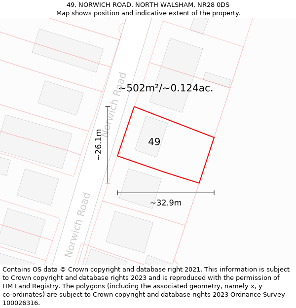 49, NORWICH ROAD, NORTH WALSHAM, NR28 0DS: Plot and title map