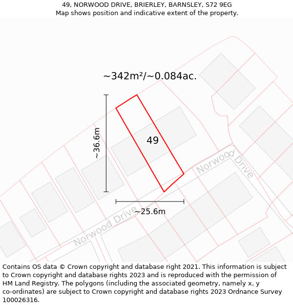 49, NORWOOD DRIVE, BRIERLEY, BARNSLEY, S72 9EG: Plot and title map