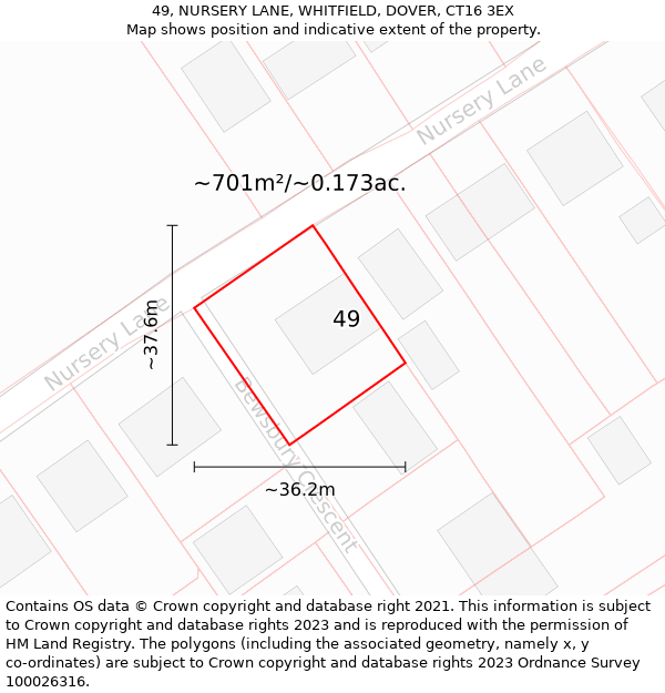 49, NURSERY LANE, WHITFIELD, DOVER, CT16 3EX: Plot and title map