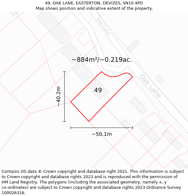 49, OAK LANE, EASTERTON, DEVIZES, SN10 4PD: Plot and title map