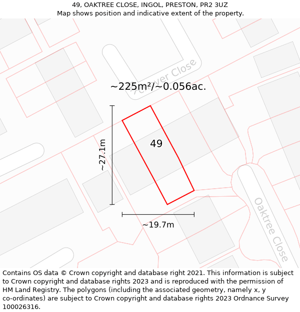 49, OAKTREE CLOSE, INGOL, PRESTON, PR2 3UZ: Plot and title map