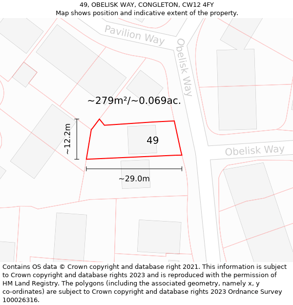 49, OBELISK WAY, CONGLETON, CW12 4FY: Plot and title map