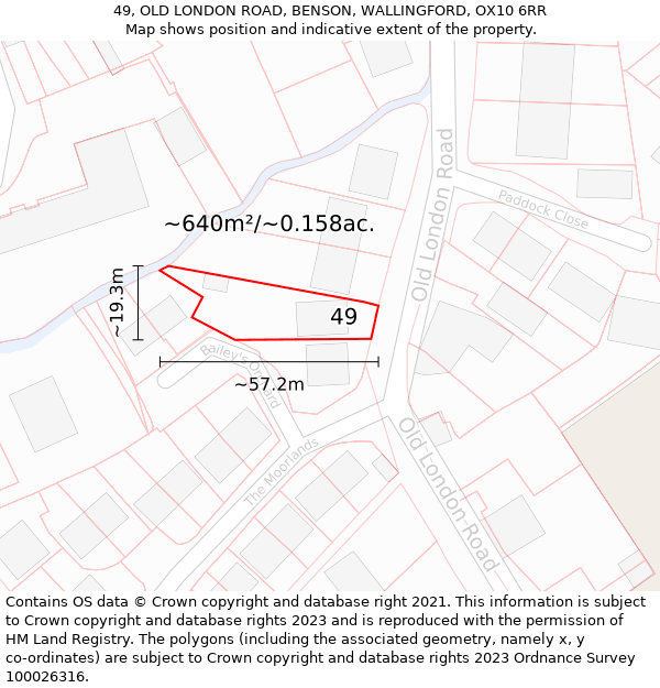 49, OLD LONDON ROAD, BENSON, WALLINGFORD, OX10 6RR: Plot and title map