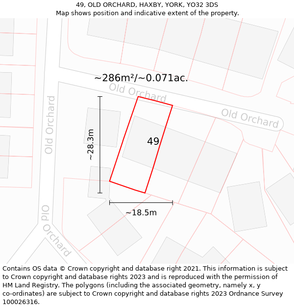 49, OLD ORCHARD, HAXBY, YORK, YO32 3DS: Plot and title map