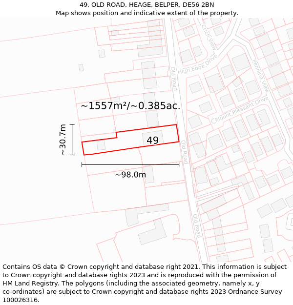 49, OLD ROAD, HEAGE, BELPER, DE56 2BN: Plot and title map