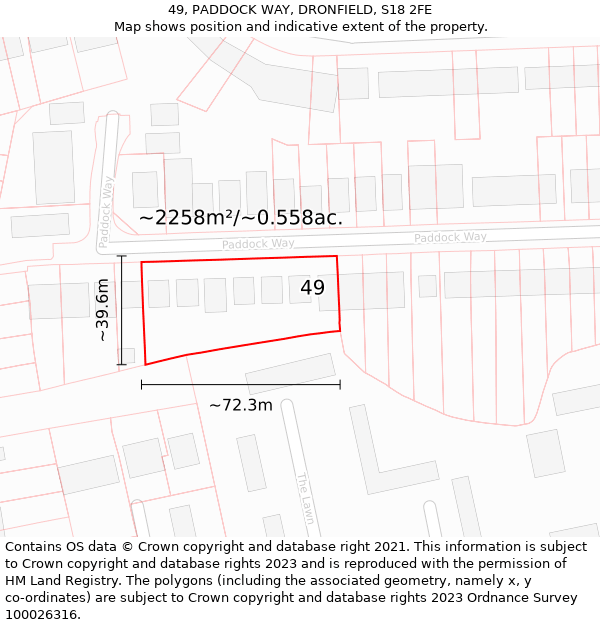 49, PADDOCK WAY, DRONFIELD, S18 2FE: Plot and title map