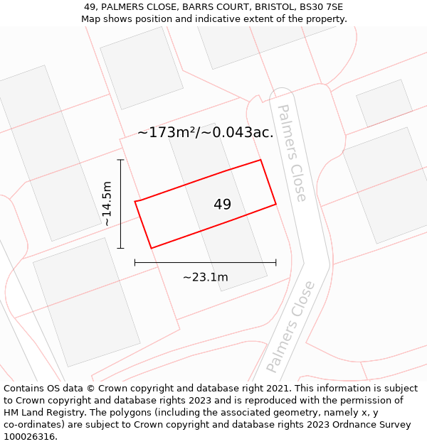 49, PALMERS CLOSE, BARRS COURT, BRISTOL, BS30 7SE: Plot and title map