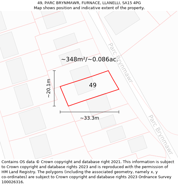 49, PARC BRYNMAWR, FURNACE, LLANELLI, SA15 4PG: Plot and title map