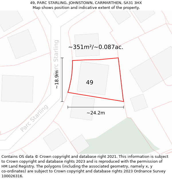 49, PARC STARLING, JOHNSTOWN, CARMARTHEN, SA31 3HX: Plot and title map