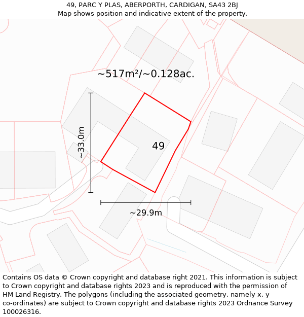 49, PARC Y PLAS, ABERPORTH, CARDIGAN, SA43 2BJ: Plot and title map