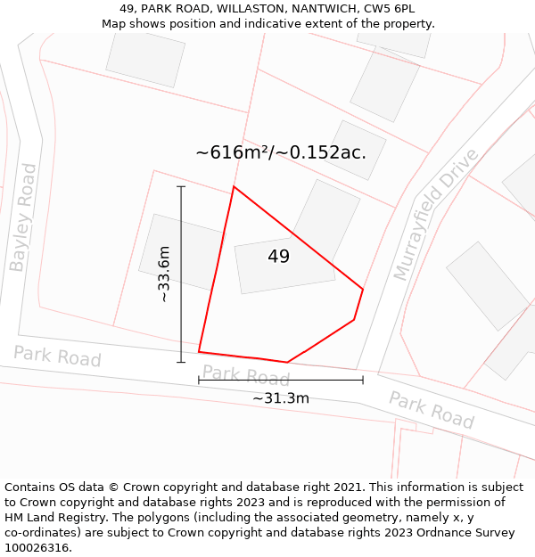 49, PARK ROAD, WILLASTON, NANTWICH, CW5 6PL: Plot and title map