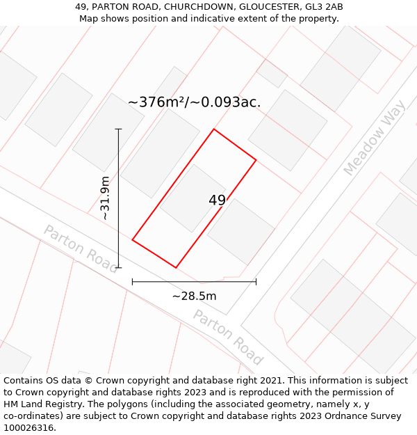 49, PARTON ROAD, CHURCHDOWN, GLOUCESTER, GL3 2AB: Plot and title map