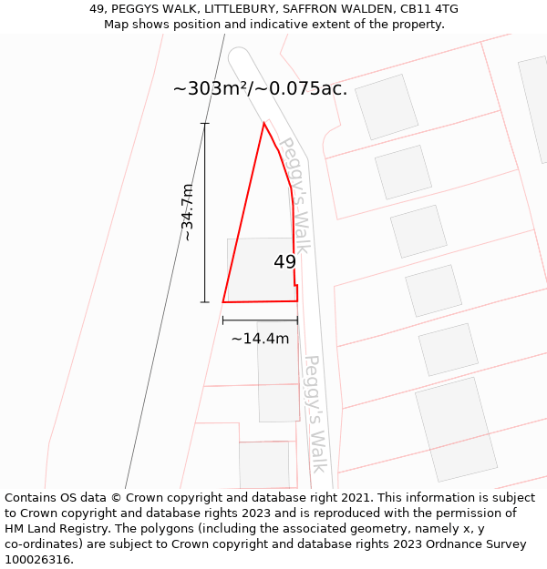 49, PEGGYS WALK, LITTLEBURY, SAFFRON WALDEN, CB11 4TG: Plot and title map