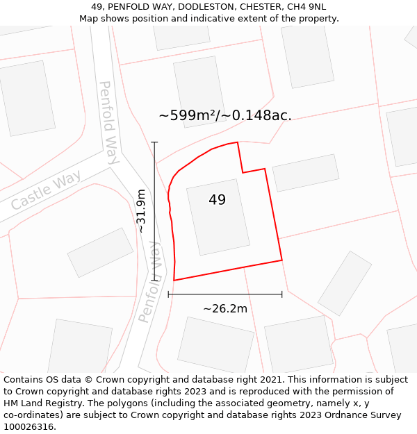 49, PENFOLD WAY, DODLESTON, CHESTER, CH4 9NL: Plot and title map