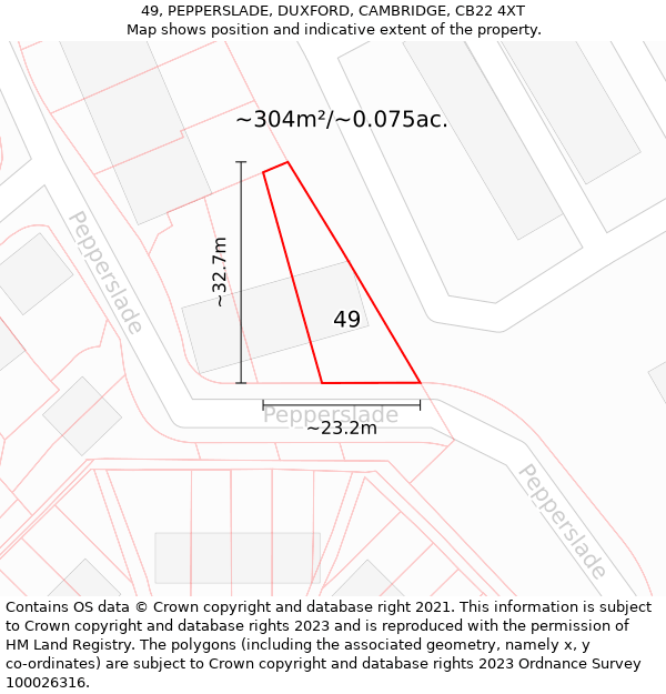 49, PEPPERSLADE, DUXFORD, CAMBRIDGE, CB22 4XT: Plot and title map