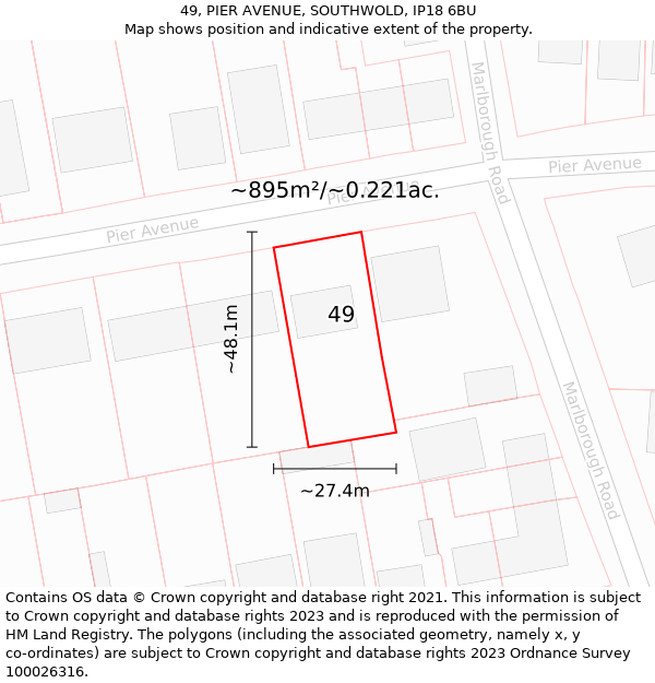 49, PIER AVENUE, SOUTHWOLD, IP18 6BU: Plot and title map