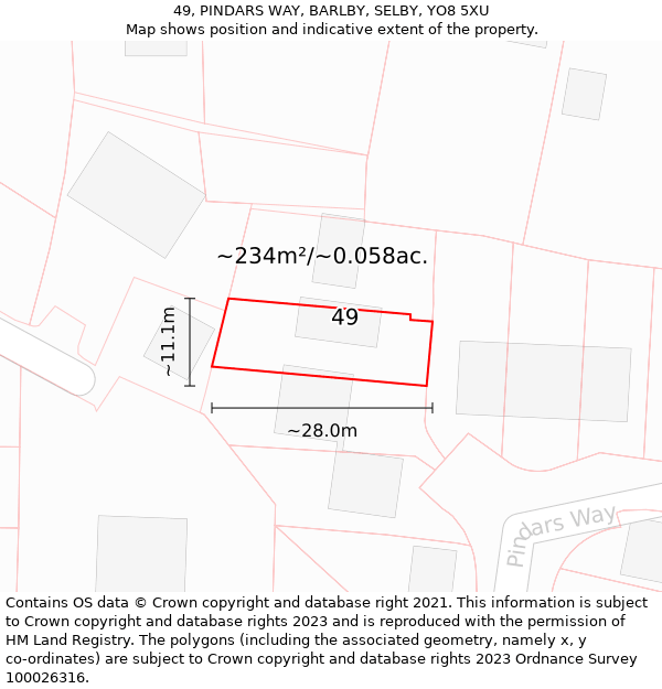 49, PINDARS WAY, BARLBY, SELBY, YO8 5XU: Plot and title map