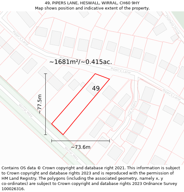 49, PIPERS LANE, HESWALL, WIRRAL, CH60 9HY: Plot and title map