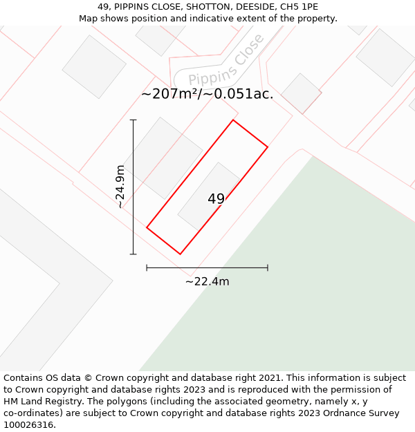 49, PIPPINS CLOSE, SHOTTON, DEESIDE, CH5 1PE: Plot and title map