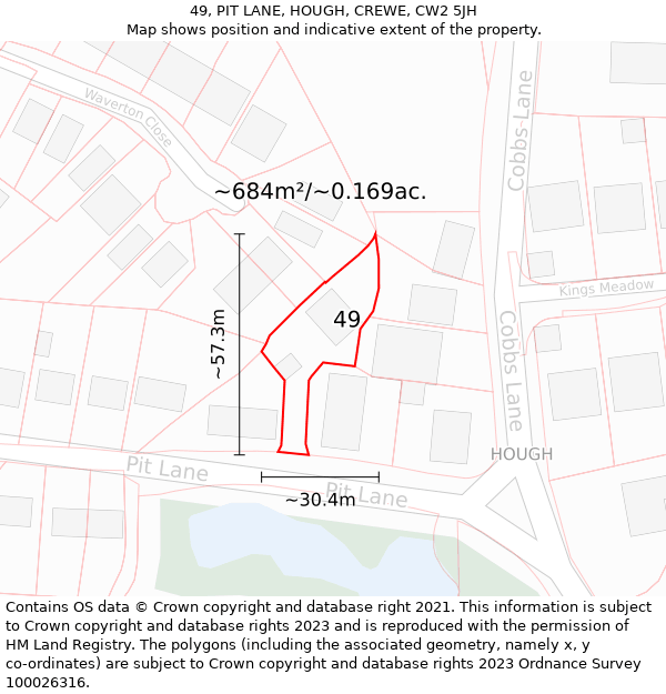 49, PIT LANE, HOUGH, CREWE, CW2 5JH: Plot and title map