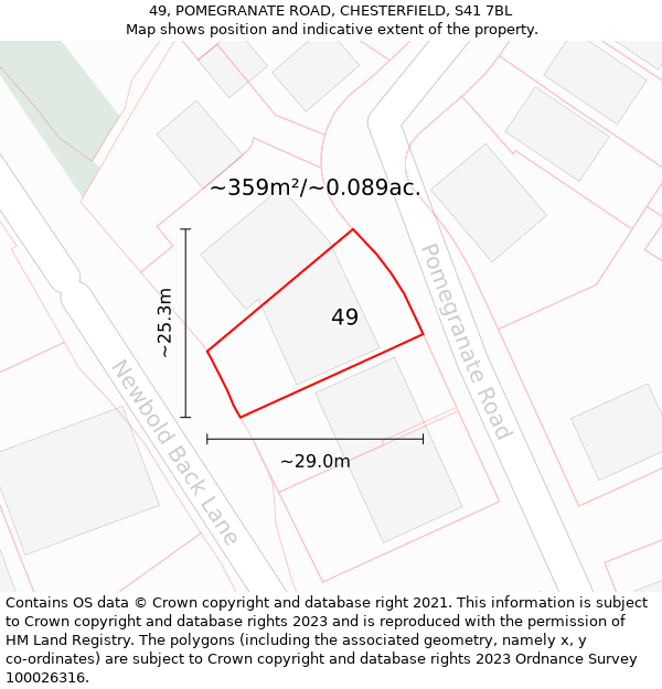 49, POMEGRANATE ROAD, CHESTERFIELD, S41 7BL: Plot and title map