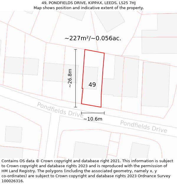 49, PONDFIELDS DRIVE, KIPPAX, LEEDS, LS25 7HJ: Plot and title map