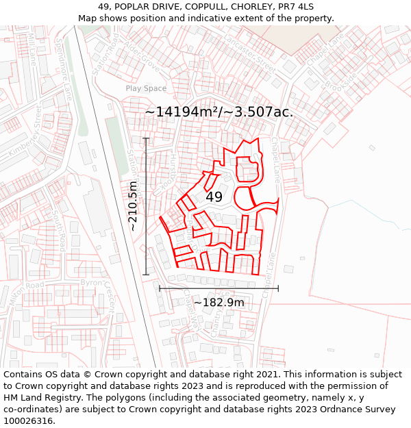 49, POPLAR DRIVE, COPPULL, CHORLEY, PR7 4LS: Plot and title map