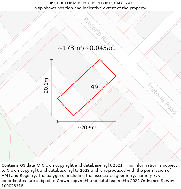 49, PRETORIA ROAD, ROMFORD, RM7 7AU: Plot and title map