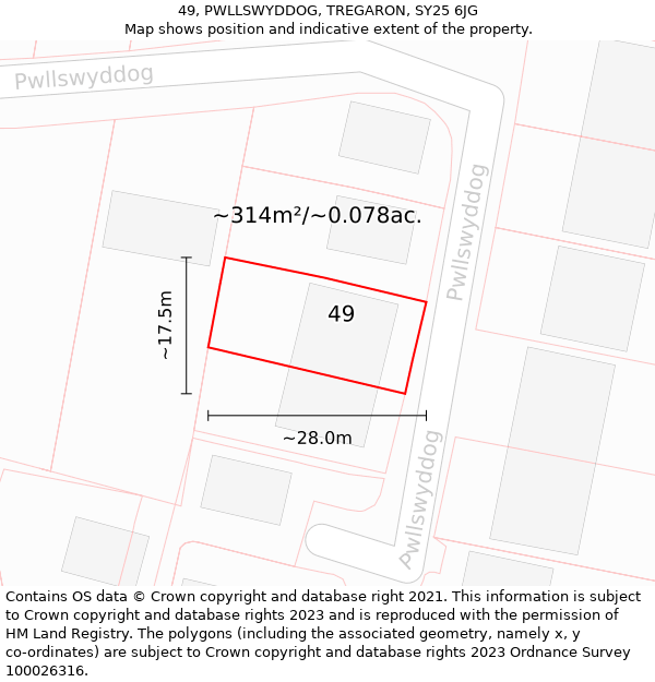 49, PWLLSWYDDOG, TREGARON, SY25 6JG: Plot and title map