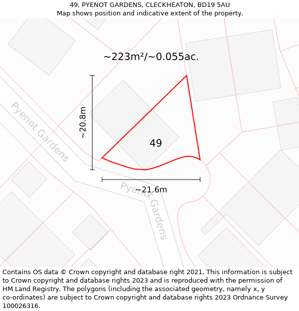 49, PYENOT GARDENS, CLECKHEATON, BD19 5AU: Plot and title map