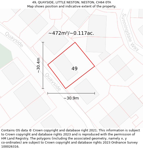 49, QUAYSIDE, LITTLE NESTON, NESTON, CH64 0TA: Plot and title map