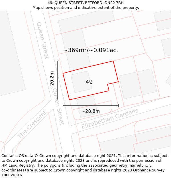 49, QUEEN STREET, RETFORD, DN22 7BH: Plot and title map