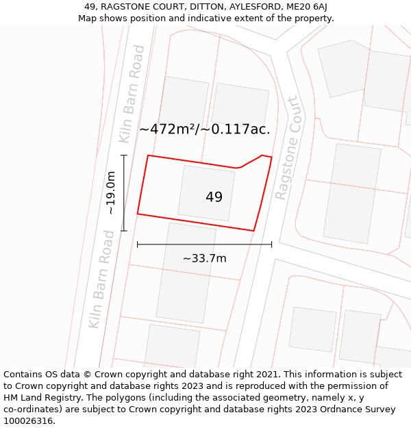 49, RAGSTONE COURT, DITTON, AYLESFORD, ME20 6AJ: Plot and title map