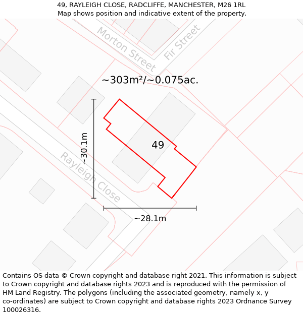 49, RAYLEIGH CLOSE, RADCLIFFE, MANCHESTER, M26 1RL: Plot and title map