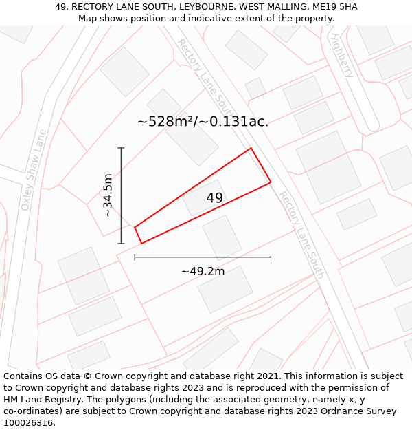 49, RECTORY LANE SOUTH, LEYBOURNE, WEST MALLING, ME19 5HA: Plot and title map