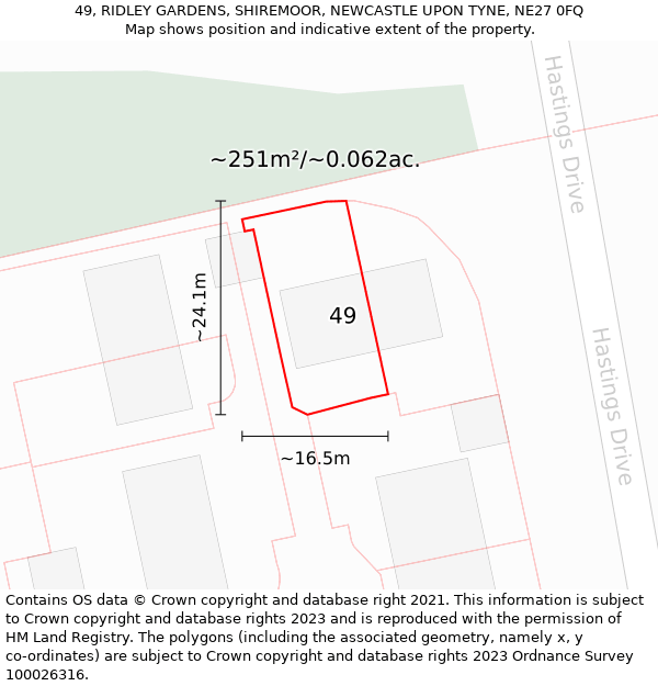 49, RIDLEY GARDENS, SHIREMOOR, NEWCASTLE UPON TYNE, NE27 0FQ: Plot and title map