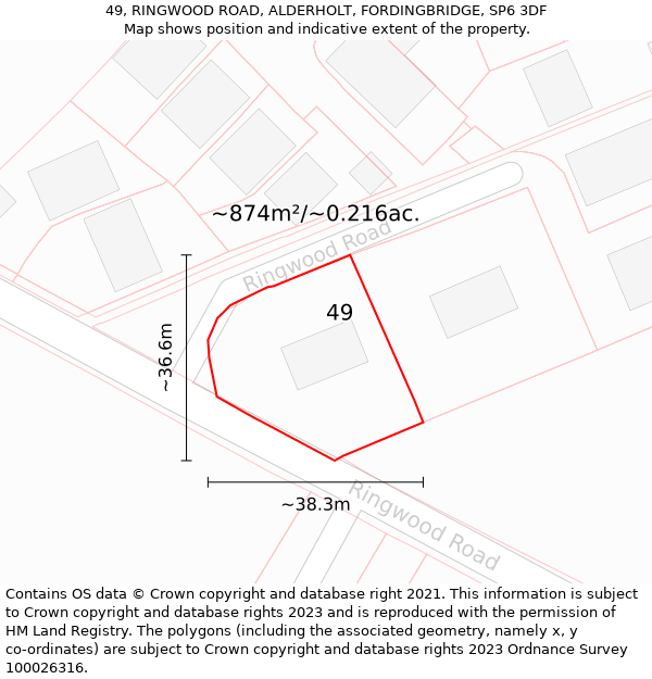 49, RINGWOOD ROAD, ALDERHOLT, FORDINGBRIDGE, SP6 3DF: Plot and title map