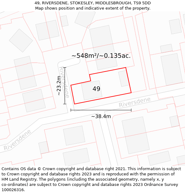 49, RIVERSDENE, STOKESLEY, MIDDLESBROUGH, TS9 5DD: Plot and title map