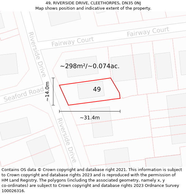 49, RIVERSIDE DRIVE, CLEETHORPES, DN35 0NJ: Plot and title map